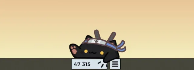 A black Bongo Cat wearing a ninja headband hat