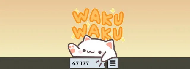 Bongo Cat with a "Waku Waku" celebration effect over the taskbar